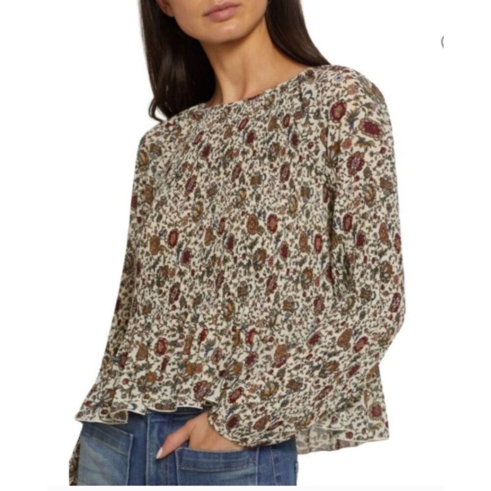 NWOT SZ 12 Veronica Beard 'Lewin" Pleated Long Sleeve Floral Top/Blouse